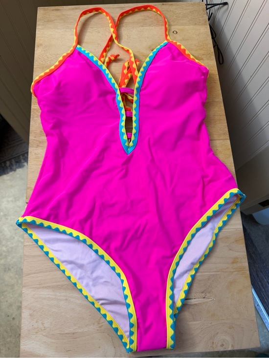 Popvil Other - Popvil. Shell Trim Front Strappy Back Tie Hotpink One Piece Swimsuit